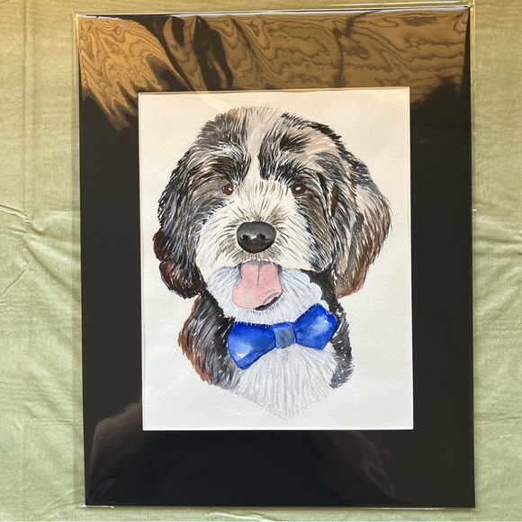 Watercolor Wall Art Bernedoodle Dog Painting Framed in Acid Free Art Kit, 11x14" - Picture 2 of 4